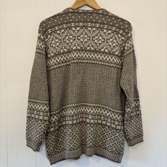 Talbots Small Nordic Fair Isle 100% Wool Button Down Cardigan/Sweater Beige/Tan - Picture 6 of 12